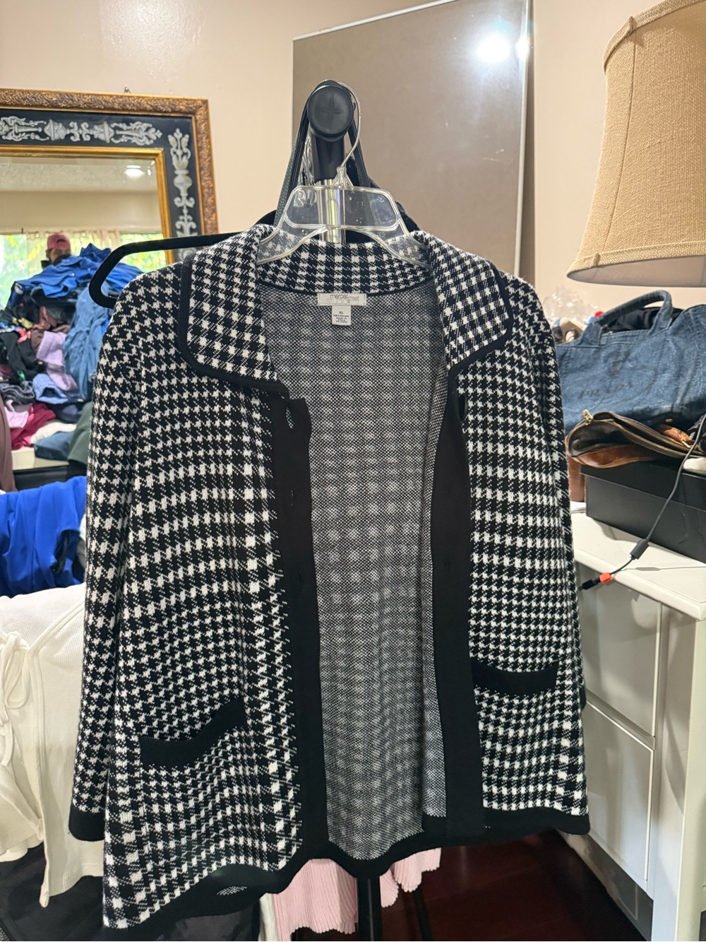 Mercer Street Studio Black & White Houndstooth Open Jacket